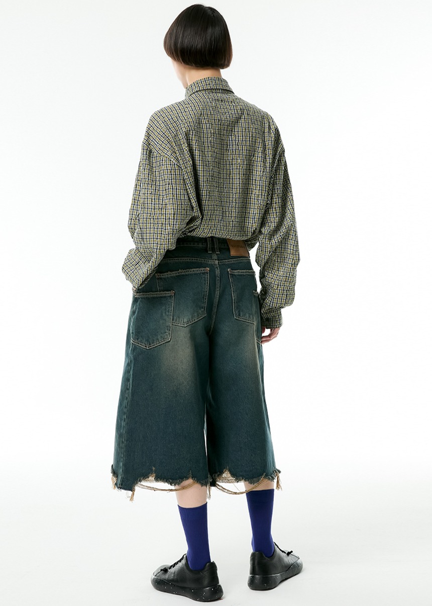 washing pocket denim culotte pants (blue)