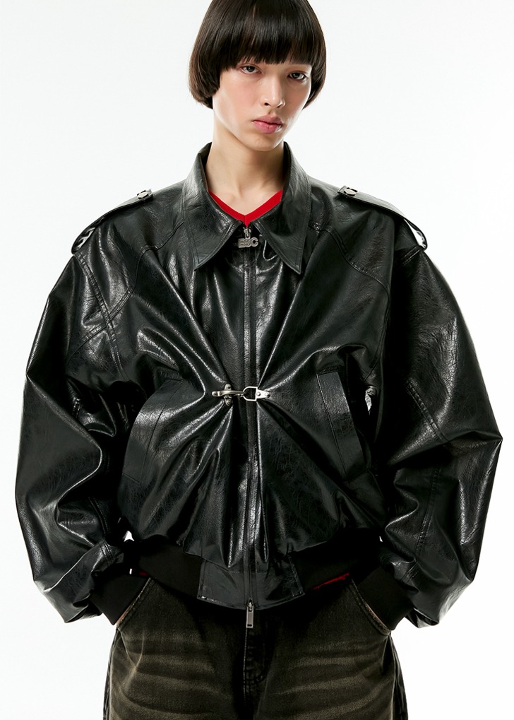 buckle leather jacket (black)