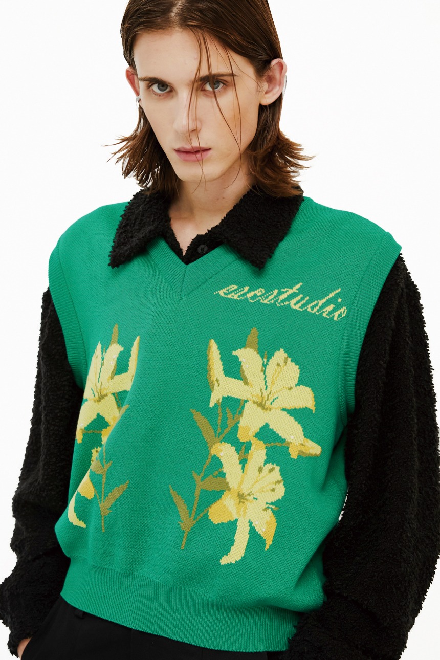 flower knit vest(green)