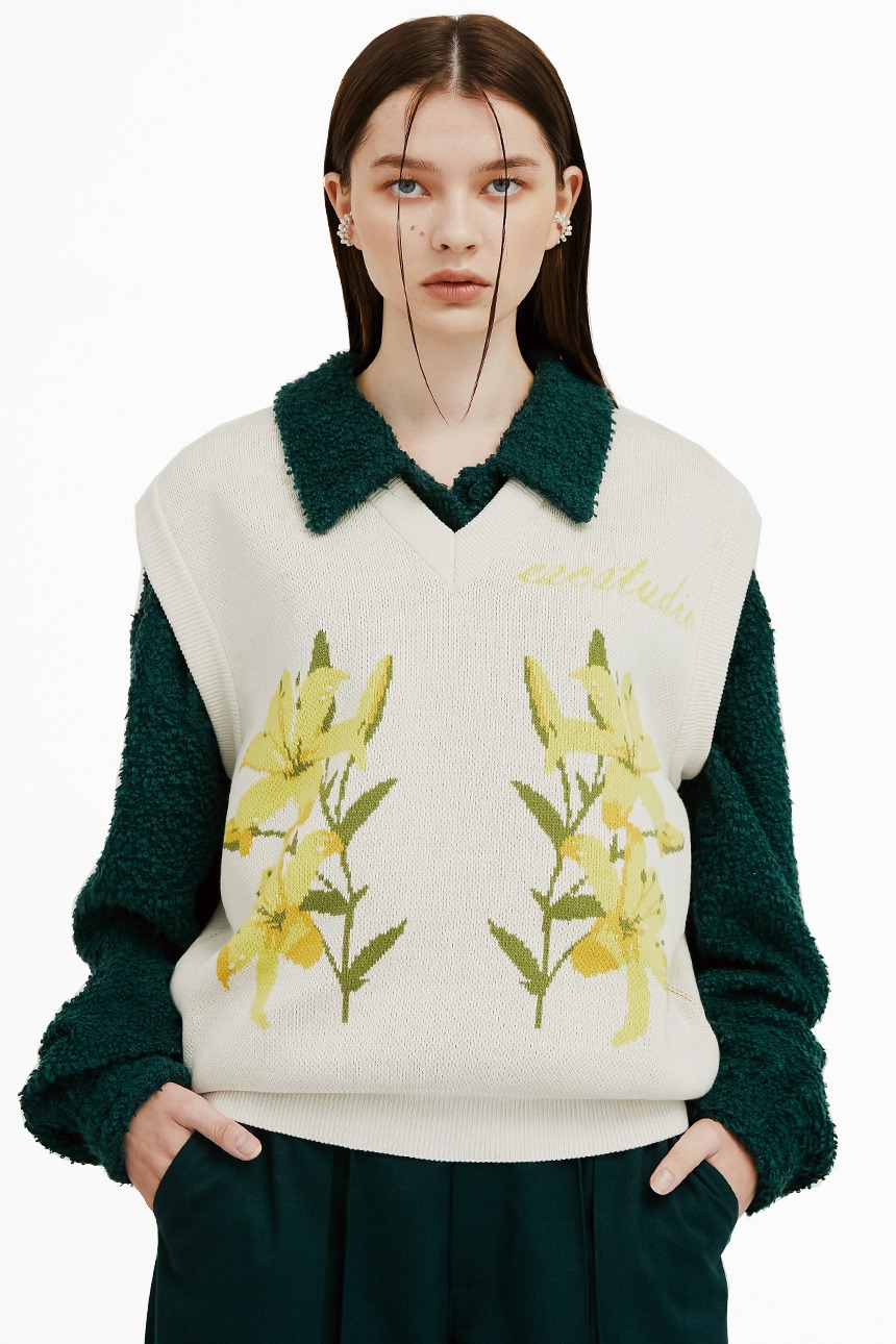 flower knit vest(beige)
