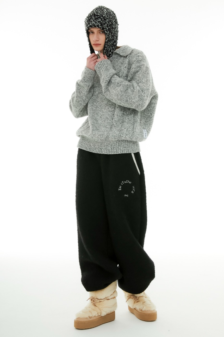 wool knit jogger pants (black)