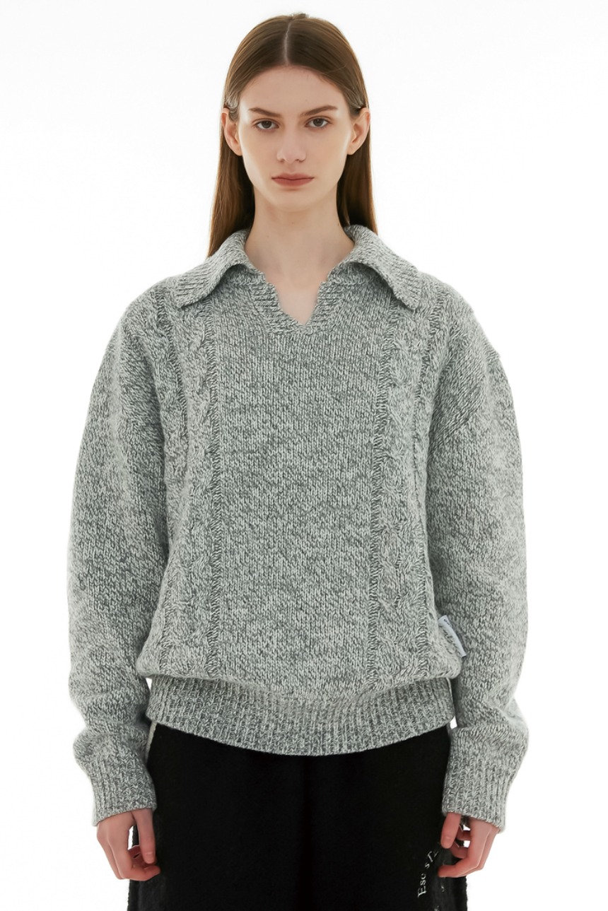 open collar mix knit (grey)