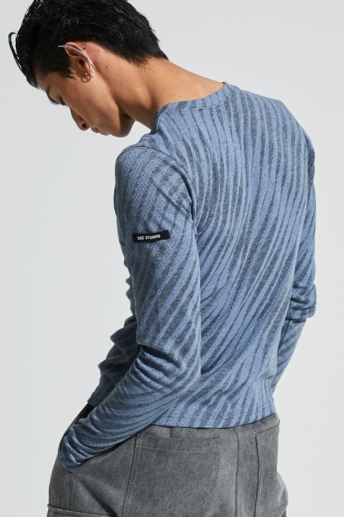 Oblique pattern long sleeves (sky blue)