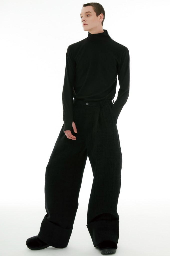 wool wide roll-up pants (black)