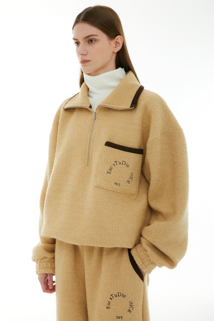wool knit zip-up mtm (beige)