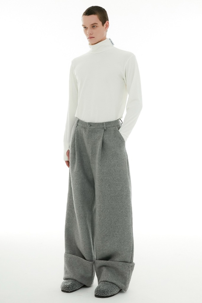 wool wide roll-up pants (grey)