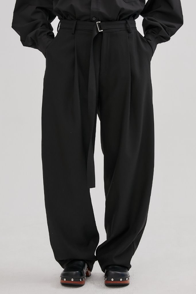 belt pintuck pants(black)