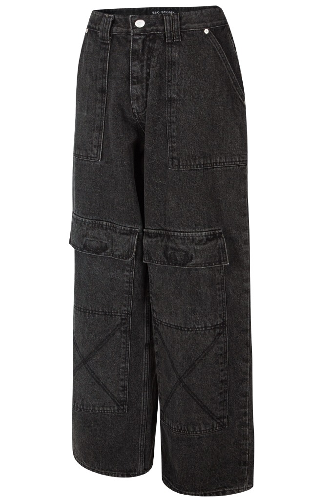 cargo pocket denim pants (black) size1/size2