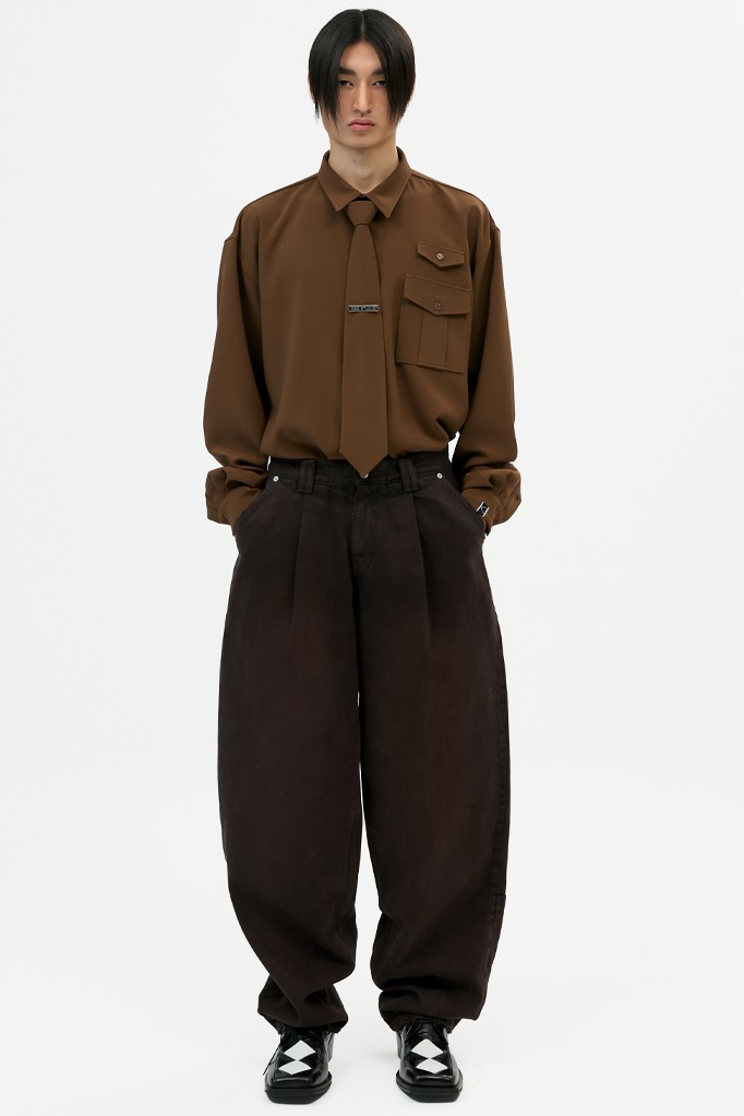 color washing denim pocket pants(brown) (3/20 delivery)