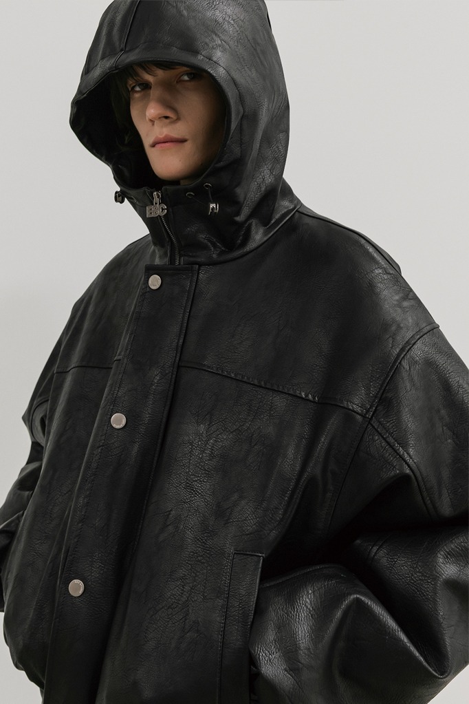 (4온수누빔) hooded leather blouson(black)