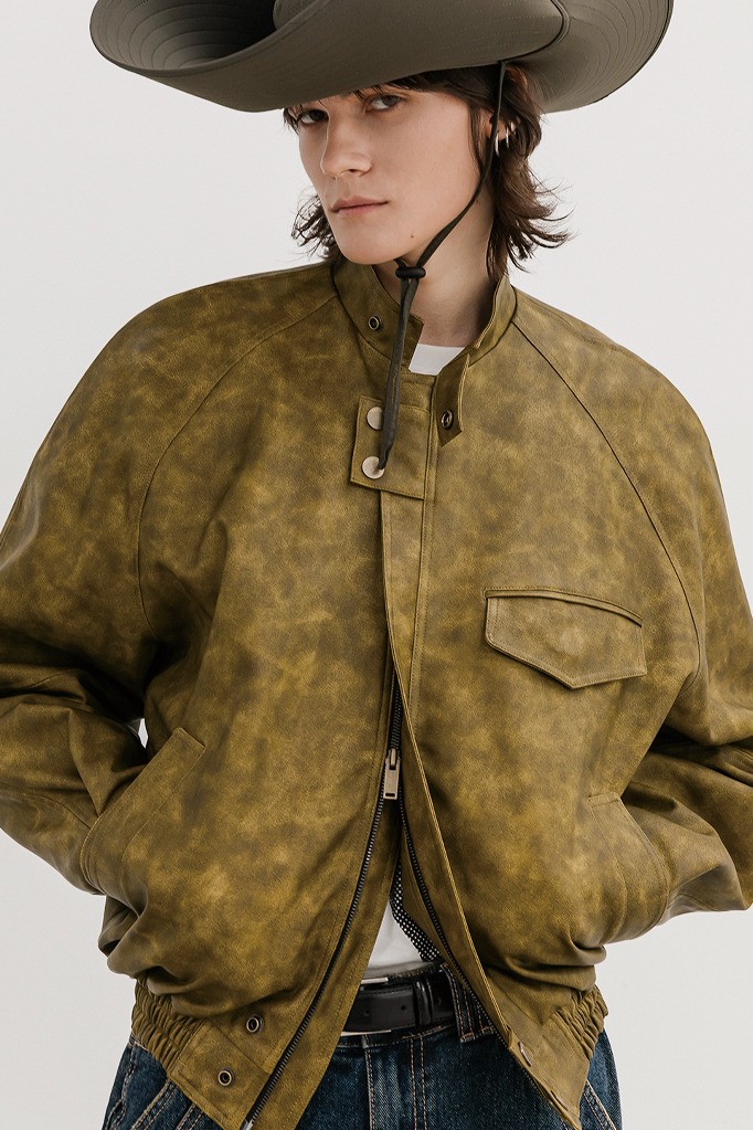 (2온수누빔)08 leather biker jacket(mustard)